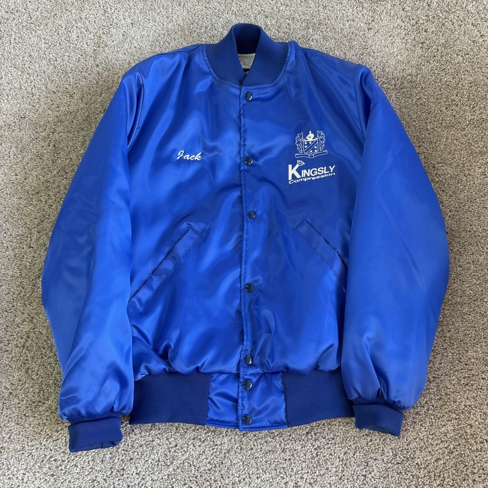 Vintage Holloway Jacket Mens Medium Blue Nylon Satin Bomber Kingsly 90s USA